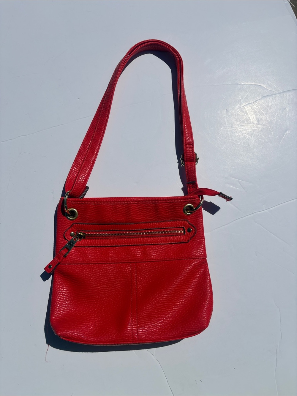 Bold Red Women's Shoulder Bag with Front Zip Pocket